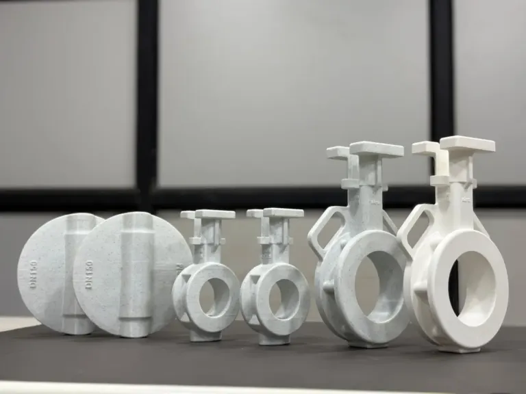 Batch of identical 3D printed parts in a row